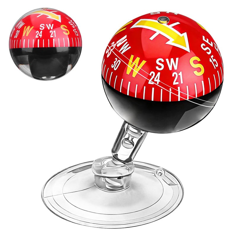 Red Plastic Suction Cup Dashboard Compass Ball 38mm for Car Marine Hiking Outdoor Navigation - Image 2
