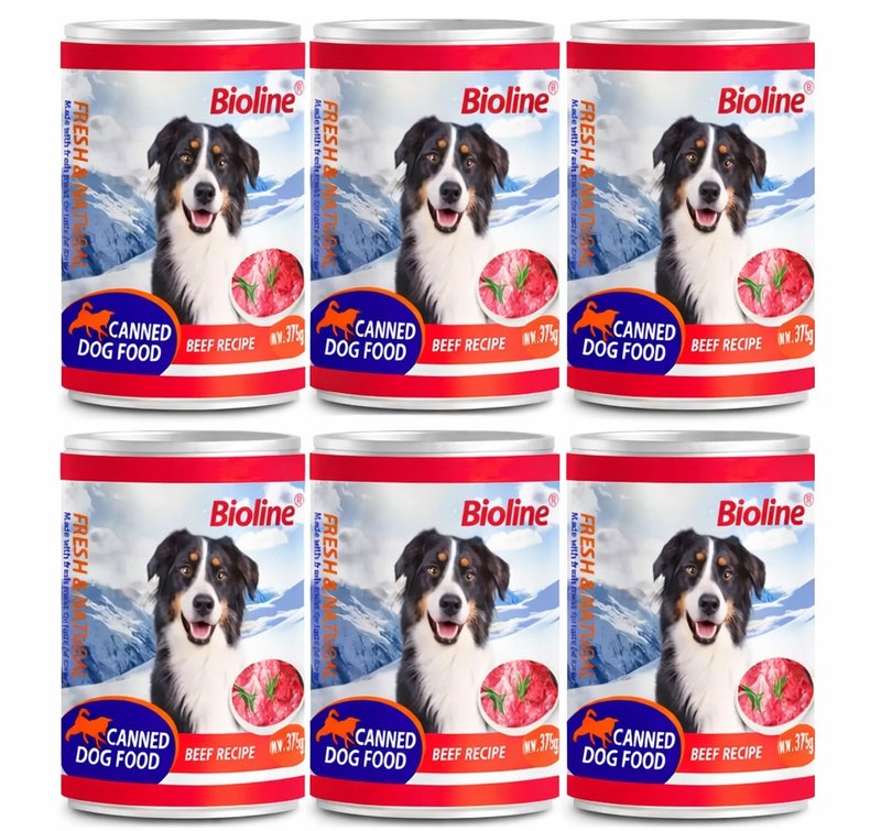 Bioline Canned Dog Food 375g Beef Recipe – Pack of 6 - Image 1
