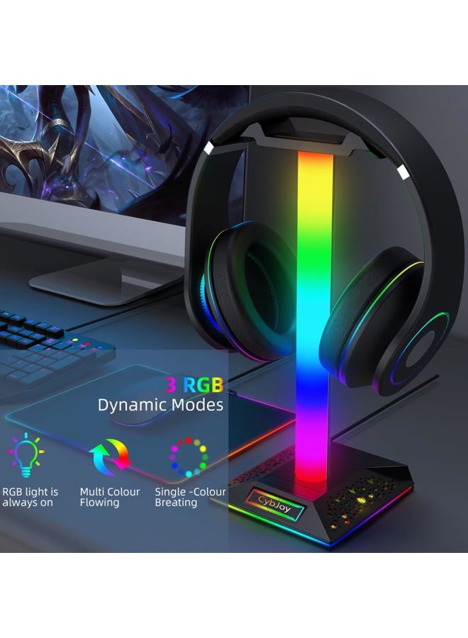 CybJoy RGB Headset Stand, Gaming Headphone Stand with 2 USB Charging Ports,10 Light Modes Headset Holder PC Gaming Accessories, Suitable for All Earphone Accessories, Gift for Boys Men Gamers - Image 2