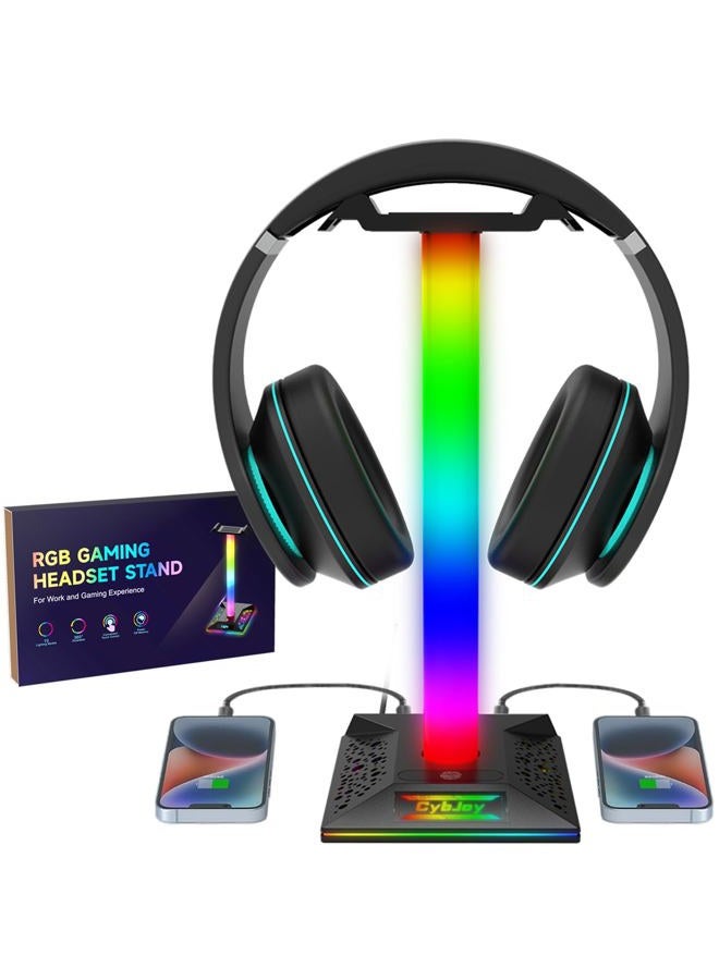 CybJoy RGB Headset Stand, Gaming Headphone Stand with 2 USB Charging Ports,10 Light Modes Headset Holder PC Gaming Accessories, Suitable for All Earphone Accessories, Gift for Boys Men Gamers - Image 1