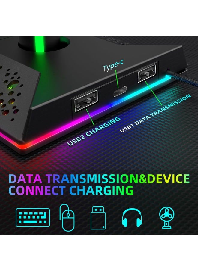 CybJoy RGB Headset Stand, Gaming Headphone Stand with 2 USB Charging Ports,10 Light Modes Headset Holder PC Gaming Accessories, Suitable for All Earphone Accessories, Gift for Boys Men Gamers - Image 4