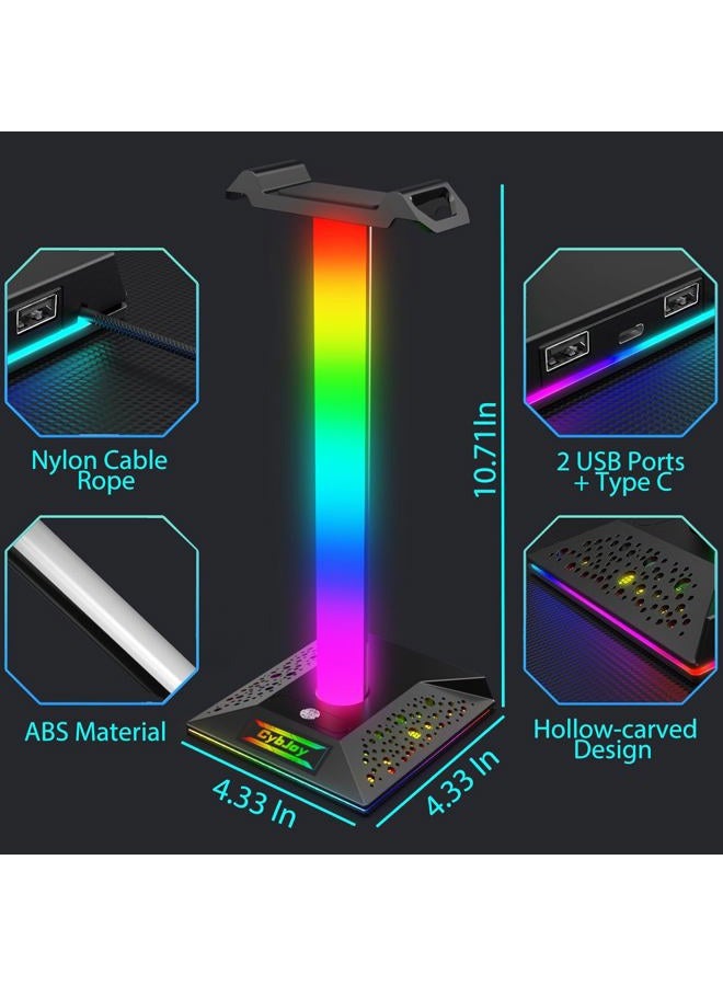 CybJoy RGB Headset Stand, Gaming Headphone Stand with 2 USB Charging Ports,10 Light Modes Headset Holder PC Gaming Accessories, Suitable for All Earphone Accessories, Gift for Boys Men Gamers - Image 5