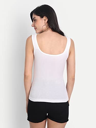 Aimly Women's Cotton Sleeveless White & Black Tank top Camisole Slip Spaghetti (Pack of 2) - Image 2