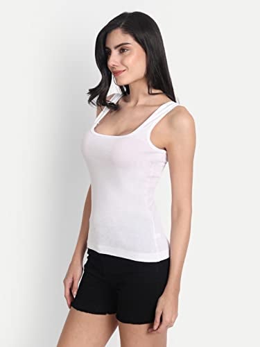 Aimly Women's Cotton Sleeveless White & Black Tank top Camisole Slip Spaghetti (Pack of 2) - Image 3