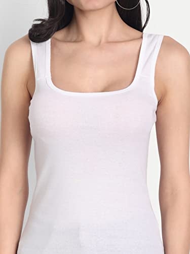 Aimly Women's Cotton Sleeveless White & Black Tank top Camisole Slip Spaghetti (Pack of 2) - Image 4