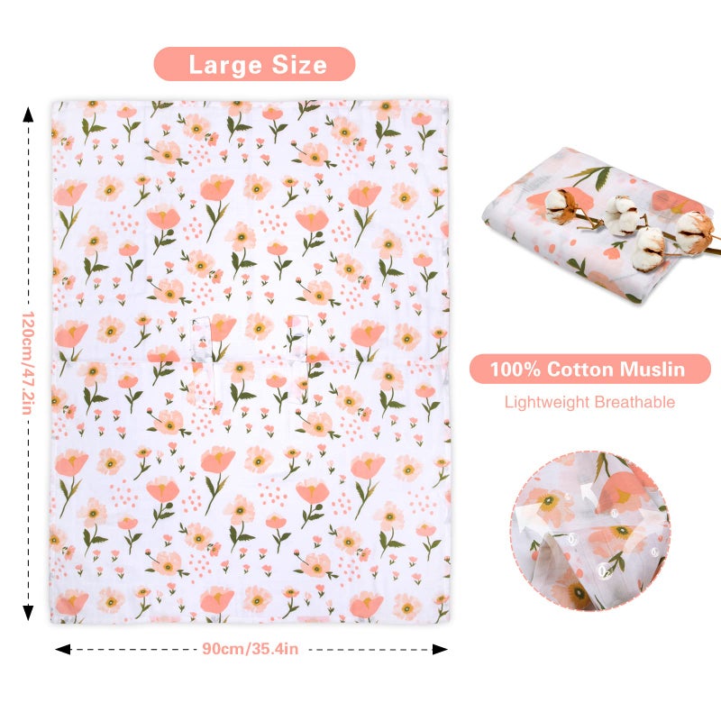 Metplus غطاء مقعد السيارة من موسلين للأطفال، غطاء مقعد السيارة القابل للتنفس من متبلس، غطاء حامل الأطفال الخفيف للفتيات والفتيان، مناسب لفصل الربيع والصيف/الأيام الحارة/الطقس الدافئ، زهور وردية - Image 3