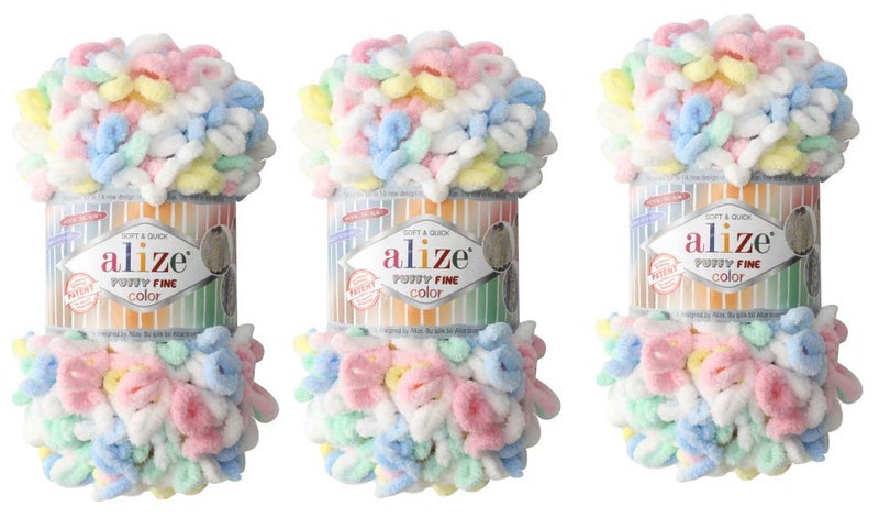Alize Puffy Fine Color Baby Blanket Yarn Lot of 3skn 300gr 48yds 100 Micropolyester Soft Yarn Hand Knitting Yarn Super Chunky Bulky Woven Worested Yarn 5949