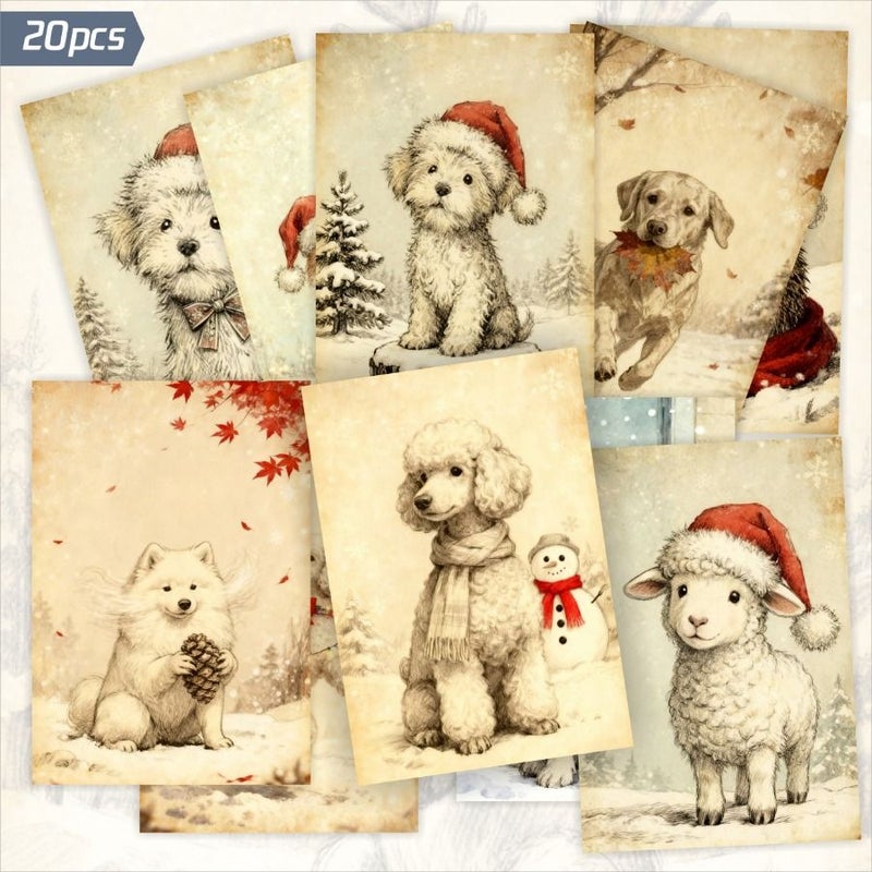 Retro Winter Christmas Cute Dog 20 Pack Vintage Postcards 4x6 Inch Nostalgic Poodle Pomeranian Shih Tzu Jack Russell Terrier Collection Cards Snow Scenes Rabbits Hedgehogs Squirrels Sheep Adorable Animals - Image 5