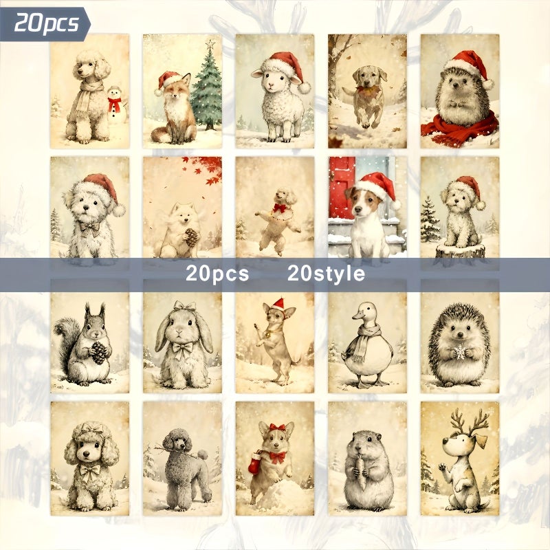 Retro Winter Christmas Cute Dog 20 Pack Vintage Postcards 4x6 Inch Nostalgic Poodle Pomeranian Shih Tzu Jack Russell Terrier Collection Cards Snow Scenes Rabbits Hedgehogs Squirrels Sheep Adorable Animals - Image 2