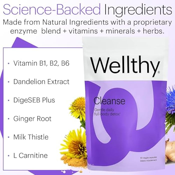 Wellthy Full Body Detox and Immune Support - Advanced Digestive Health, Gut Cleanse and Bloating Relief - All Natural Formula with Milk Thistle, Dandelion Extract and L-Carnitine | 30-Day Supply - Image 3