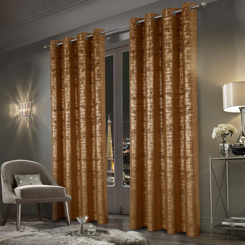 always4u 100% Blackout Soft Velvet Curtains for Bedroom Living Room Thermal Energy Saving 108 Inches Long Luxury Gold Foil Print Drapes 2 Panels Caramel - Image 2