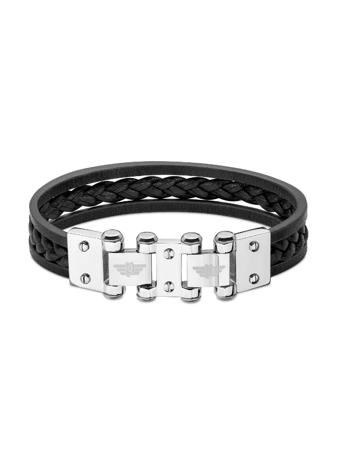 POLICE Hinged Triple Black Leather Bracelet for Men L
