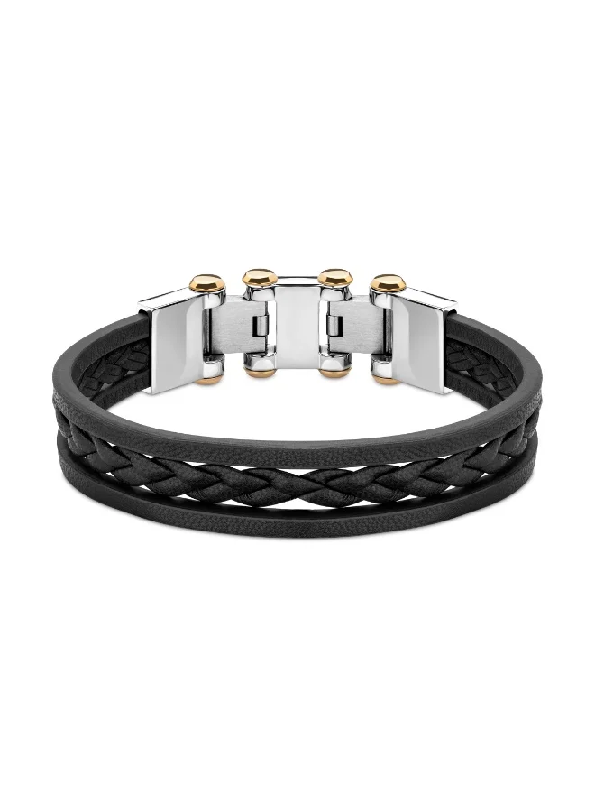 POLICE Hinged Triple Black Leather Bracelet for Men L