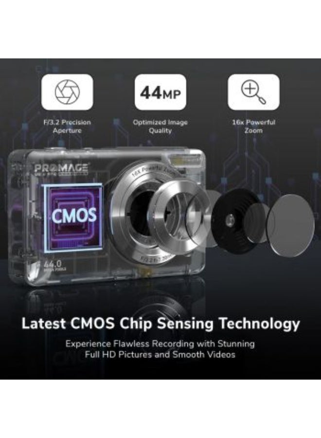برو ميج كاميرا رقمية PROMAGE PC100 باللون الأخضر – صور بدقة 44 ميجابكسل، فيديو 1080p، شاشة 2.4 بوصة، تقريب 16X، قابلة لإعادة الشحن عبر USB - Image 2