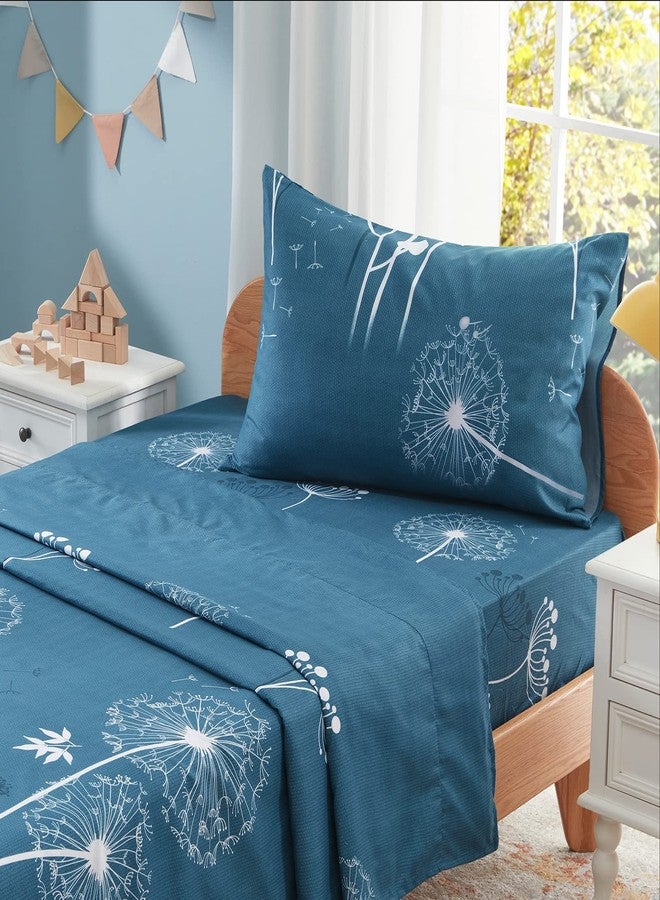 Homiest 4pcs Dandelion Flower Sheets Full Size Bed Set, Floral Printed Cute Soft Bedding Set, Deep Pocket Full Botanical Sheets for Kids Teen Girls Adults, Teal - Image 4