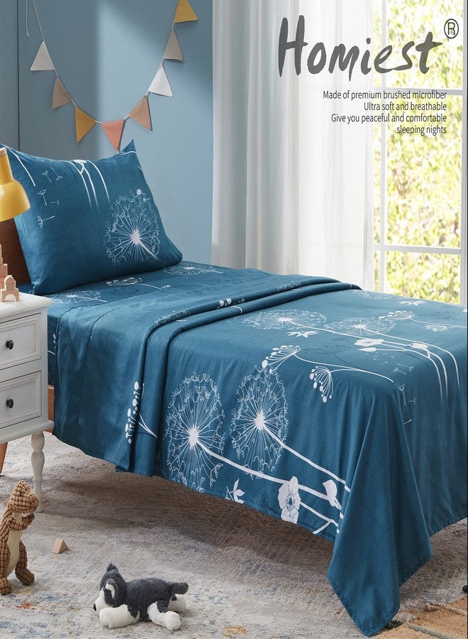 Homiest 4pcs Dandelion Flower Sheets Full Size Bed Set, Floral Printed Cute Soft Bedding Set, Deep Pocket Full Botanical Sheets for Kids Teen Girls Adults, Teal - Image 2