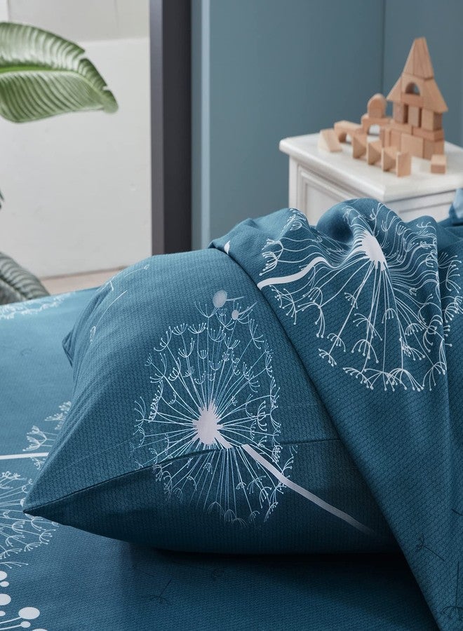 Homiest 4pcs Dandelion Flower Sheets Full Size Bed Set, Floral Printed Cute Soft Bedding Set, Deep Pocket Full Botanical Sheets for Kids Teen Girls Adults, Teal - Image 5