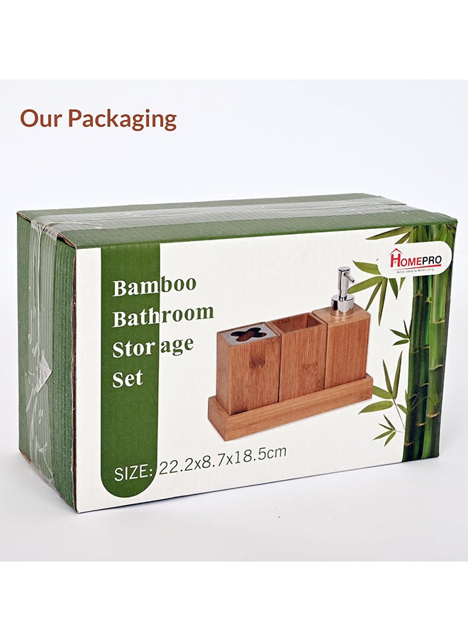 Home Pro Home Pro Bamboo Bathroom Storage Set Multicolor Wooden Organization Solution for a Tidy Stylish Eco-Friendly Bathroom Space with Durable and Space-Efficient Design ( 22.2x8.7x18.5 cm 1.2 Kilograms)  - Image 2