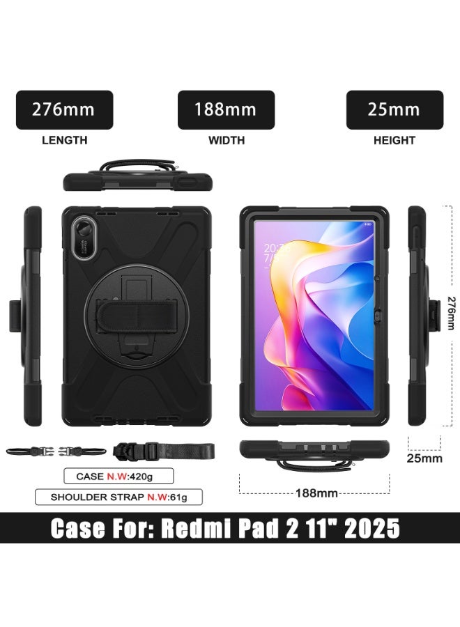 عام غطاء متوافق مع ريدمي باد 2 مقاس 11 بوصة 2025، غطاء ثلاثي الوظائف مقاوم للكسر، مع حامل متعدد الاستخدامات قابل للدوران 360 درجة. - Image 2