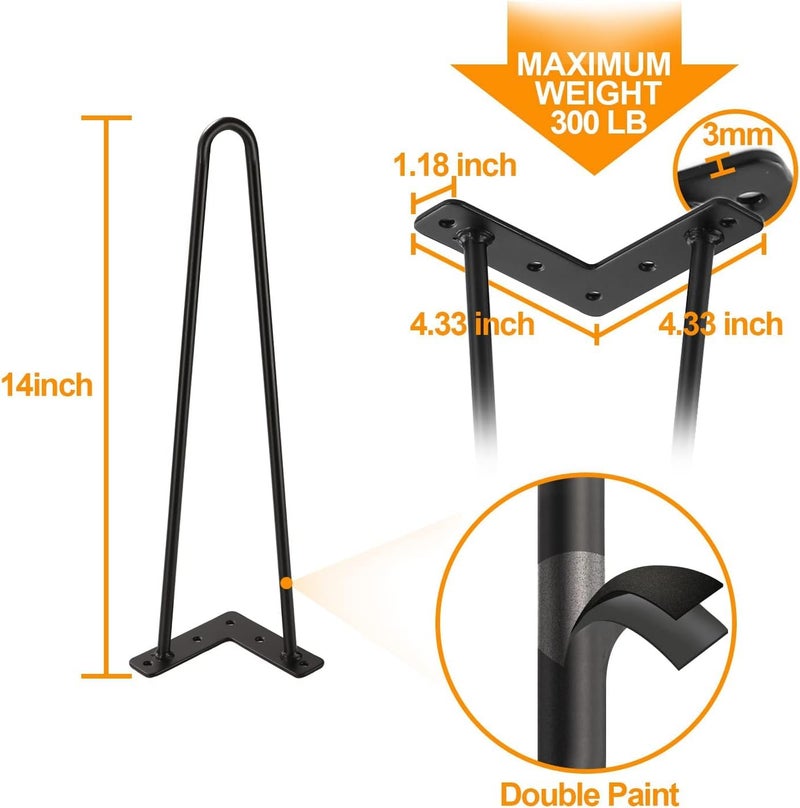 Ventuos Heavy Duty Hairpin Legs for Desk Console Table Set of 4 14 inch Black Steel Legs 10MM Thick - Image 3