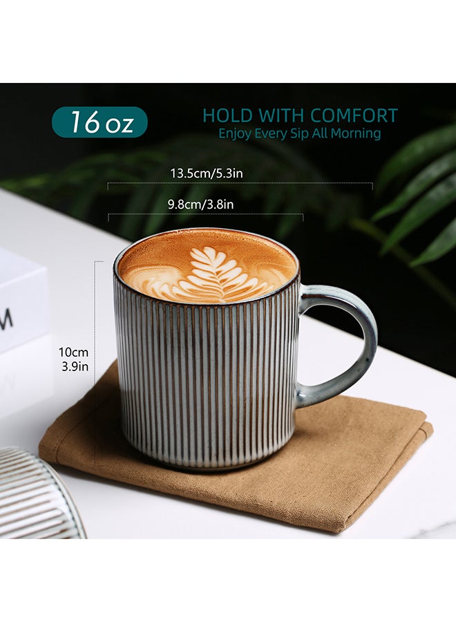 MONITO 4 Piece Set Ceramic Coffee Mugs, 16oz, with Large Handle, for Tea, Latte, Cappuccino, Milk - Smoky Blue  - Image 3