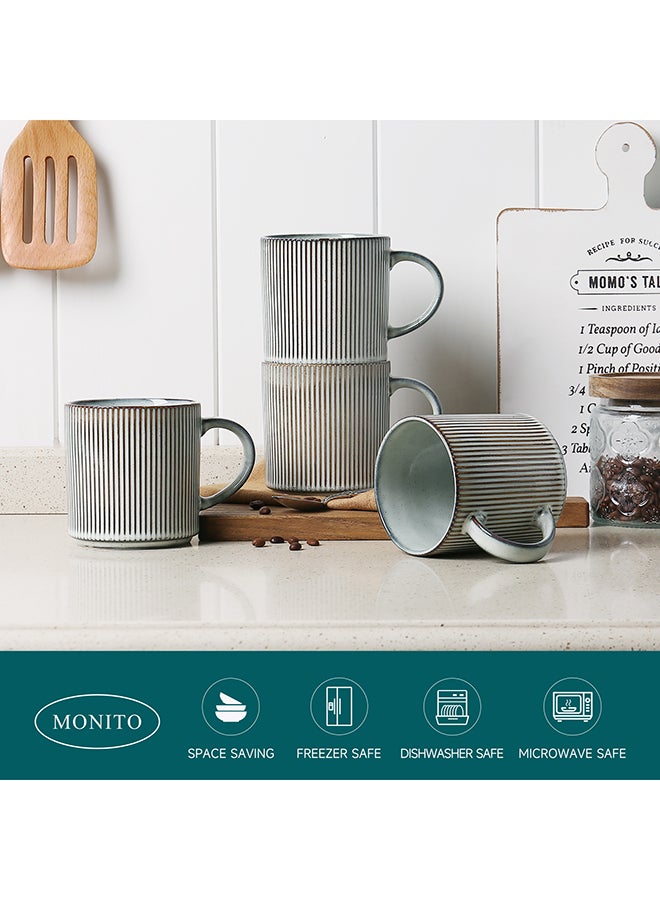 MONITO 4 Piece Set Ceramic Coffee Mugs, 16oz, with Large Handle, for Tea, Latte, Cappuccino, Milk - Smoky Blue  - Image 4