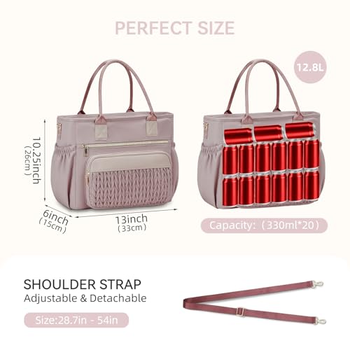 HSHRISH Lunch Box for Women Insulated Lunch Bag Women LeakProof Lunch Tote Bag With Adjustable Shoulder Straps and Side PocketsReusable Cute Cooler Bag for Work Picnic Pink - Image 3