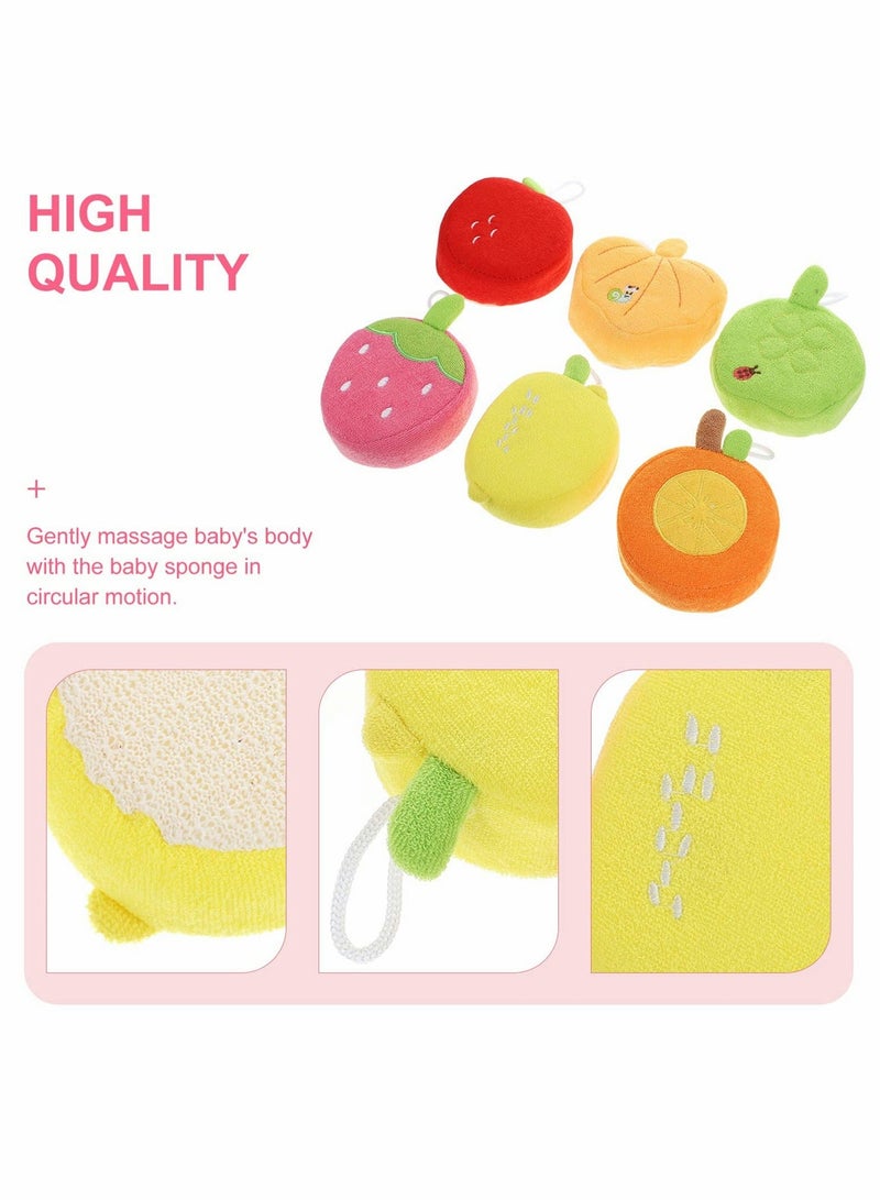 Y&D Kids Bath Sponge Cute Fruit Shape Body Loofah Shower Scrubber Exfoliating Washer Ball Pouf Towel for Baby Toddler 6Pcs - Image 3