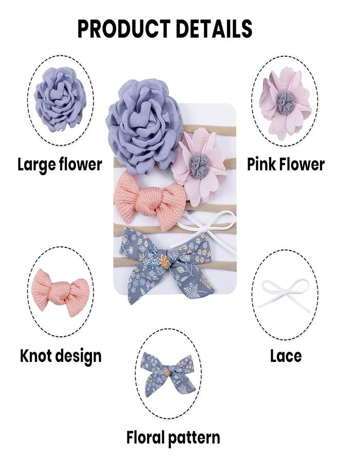 SYGA 5 Pcs Baby Headband, Bow & Flower Stretchable, Nylon HairBand for Newborn Infant Toddlers Kids 0-3 Year-Light Purple - Image 5