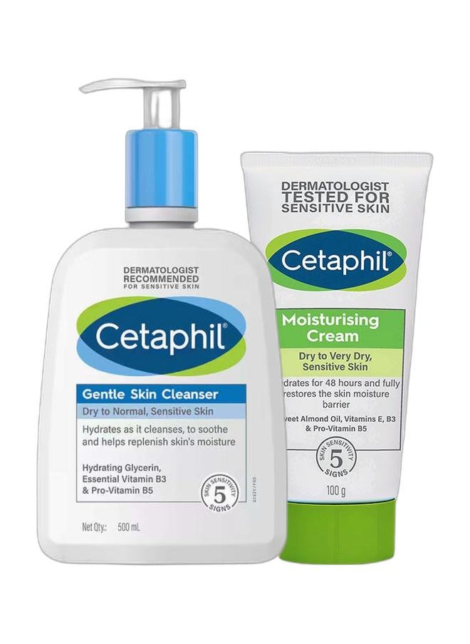 Cetaphil Gentle Skin Cleanser, Face And Body Wash For Men And Women, Dry To Normal And Sensitive Skin, Unscented 500ml + Moisturizing Cream Dry To Very Dry, Sensitive Skin 100grams  - Image 1