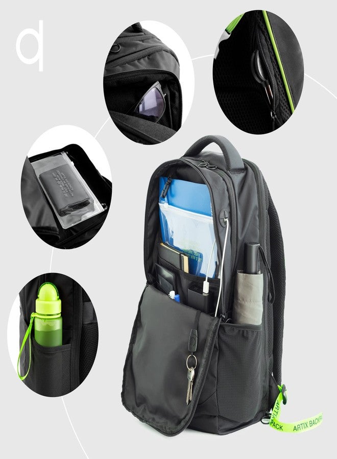 ARTIX® Waterproof Laptop Backpack for Men & Women | Large 17.3-inch Travel Backpack | Stylish & Durable Computer Bag for Business, Office & Work | Versatile Rucksack for Adults (Black/Green) - Image 3