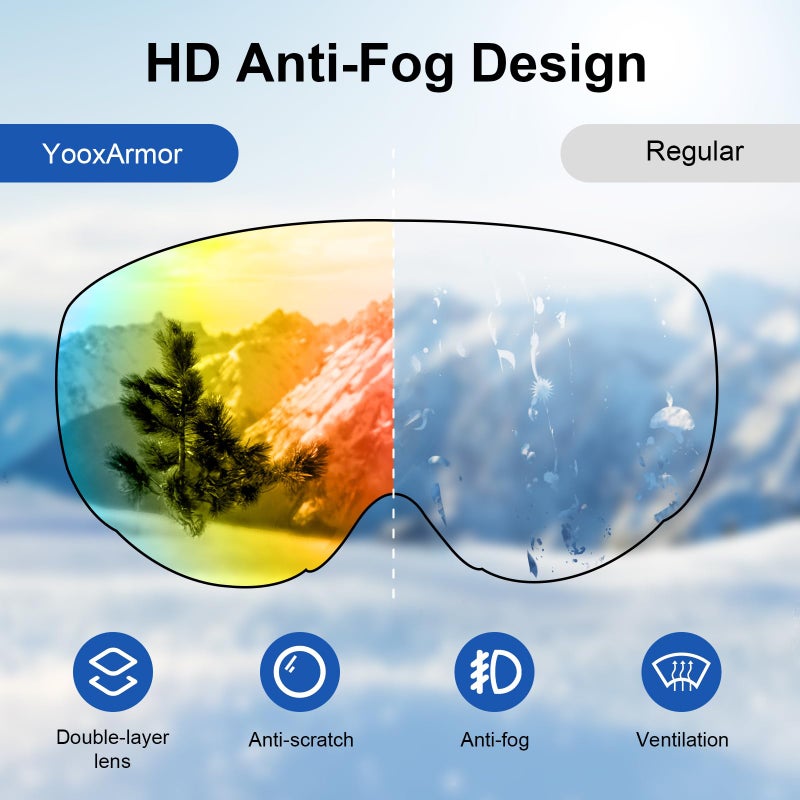 YooxArmor OTG Kids Ski Goggles, Kids Snowboard Goggles for Boys Girls Toddler Youth, Kid Snow Goggles Anti-Fog 100% UV400 Protection Age 6-14 - Image 2