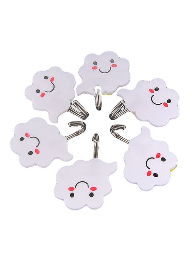 NIBEMINENT 6-Piece Qiangtie Cartoon Cloud Pattern Wall Hooks White 6.5x4centimeter  - Image 1