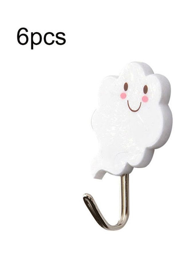 NIBEMINENT 6-Piece Qiangtie Cartoon Cloud Pattern Wall Hooks White 6.5x4centimeter  - Image 2