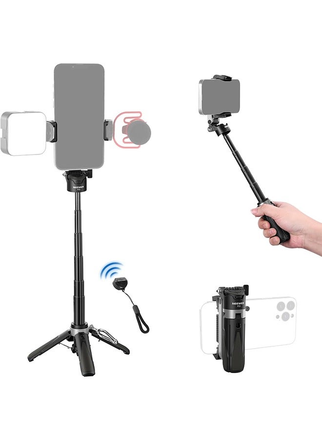 NEEWER Selfie Stick with Detachable Bluetooth Remote Shutter, Lightweight Foldable Travel Tripod for iPhone, 360° Phone Holder Cold Shoe for YouTube/TikTok Vlogs Live Streaming Photography, Black - Image 1