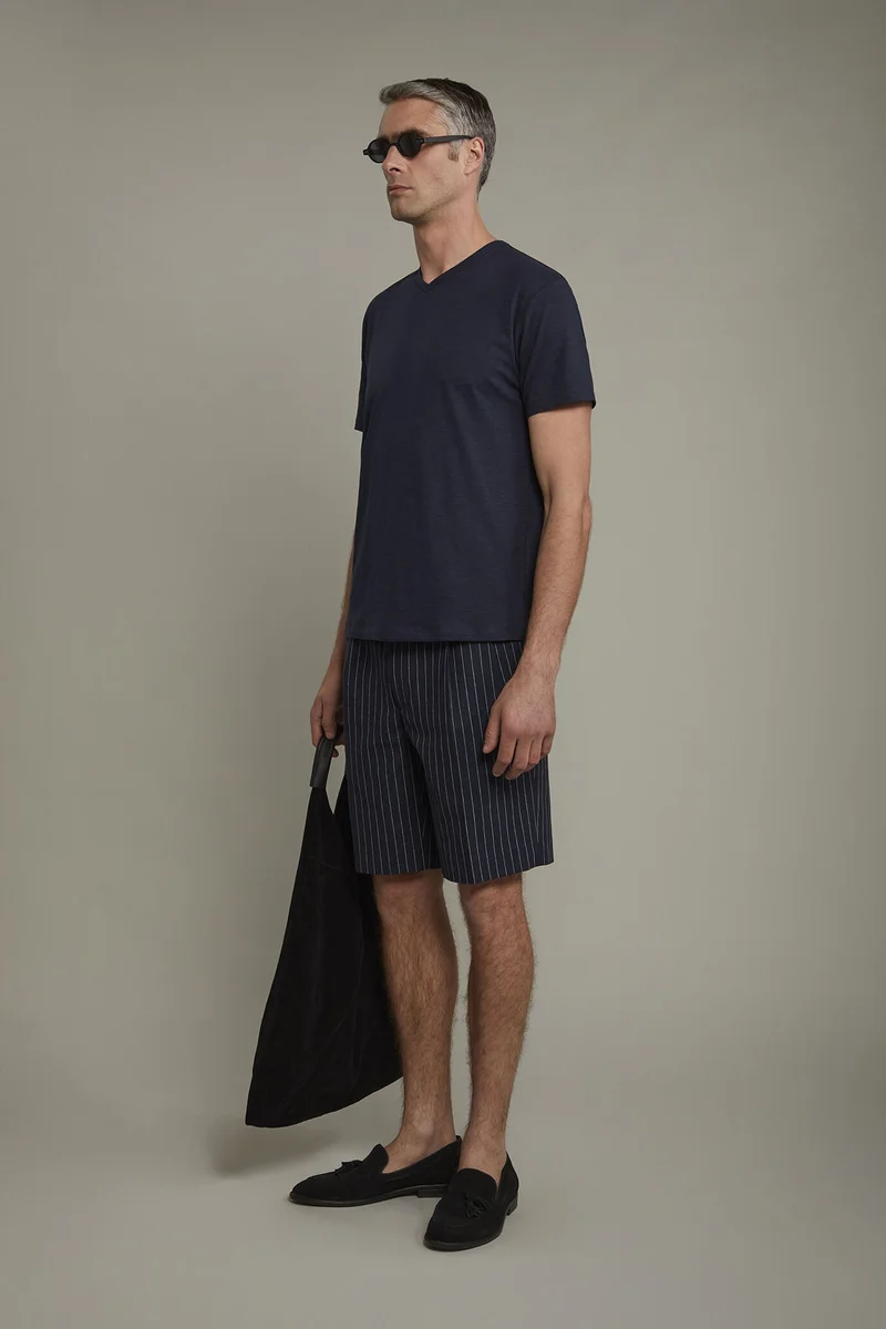 دوبل غانغر Men's v-neck t-shirt 100% cotton flamed - Navy Blue