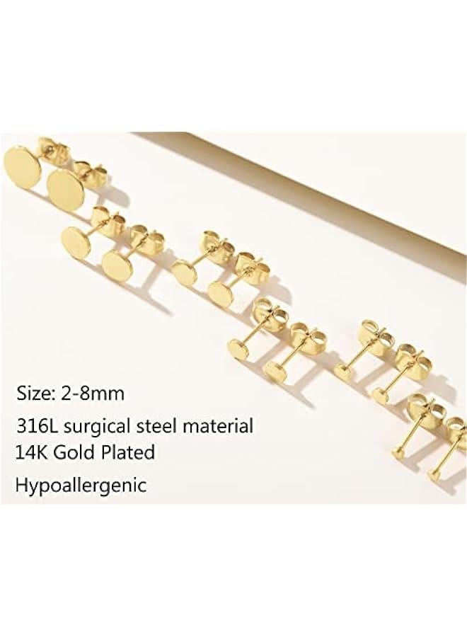 Arabest Unisex 6 Pairs Dot Stud Earrings, Surgical Steel Gold Plated Black Tiny Flat Disc Stud Earrings for Women Men  - Image 2
