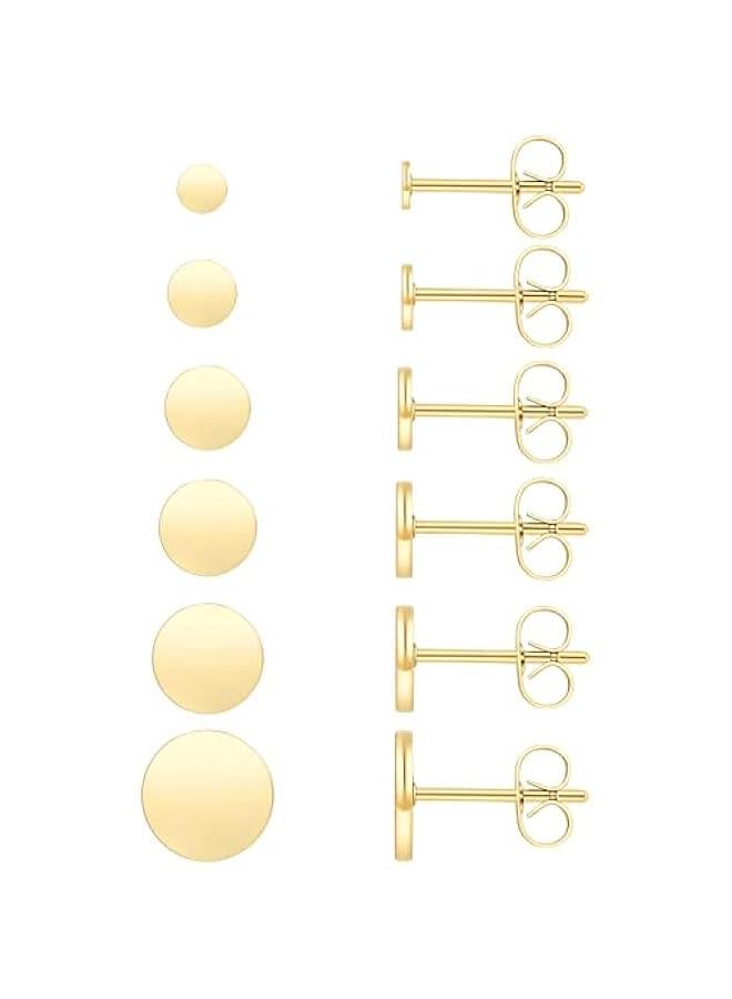 Arabest Unisex 6 Pairs Dot Stud Earrings, Surgical Steel Gold Plated Black Tiny Flat Disc Stud Earrings for Women Men  - Image 1