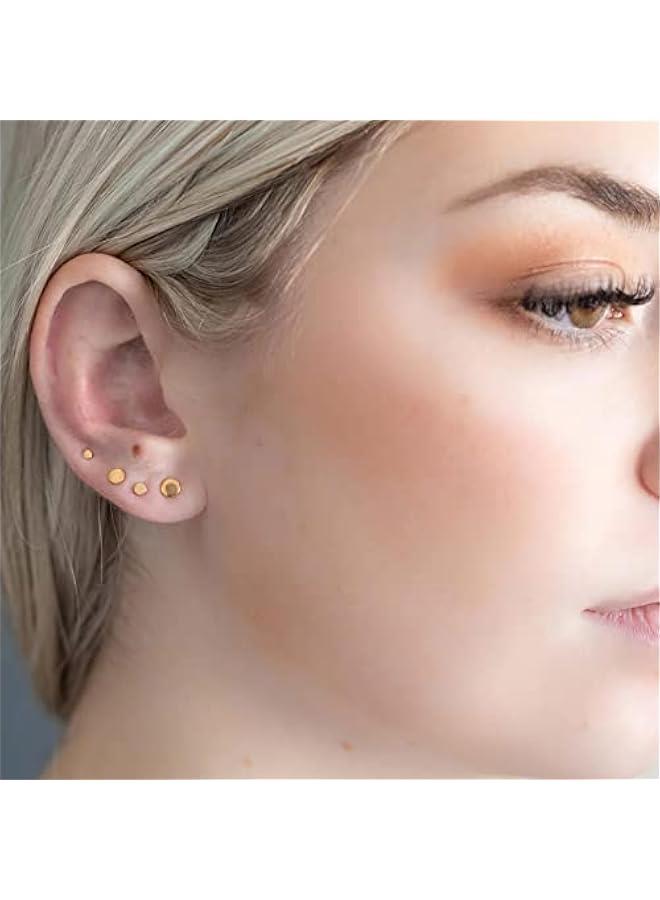 Arabest Unisex 6 Pairs Dot Stud Earrings, Surgical Steel Gold Plated Black Tiny Flat Disc Stud Earrings for Women Men  - Image 3