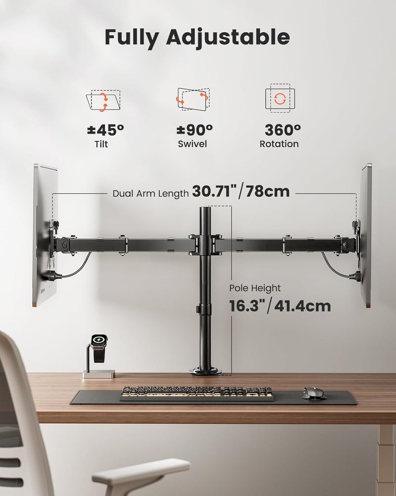 ErGear Dual Monitor Stand, Heavy Duty Adjustable Monitor Desk Mount for 2 Screens up to 32 Inches, Fully Adjustable Height, Tilt, Swivel, Rotate, Supports 17.6 lbs per Monitor Arm, Easy Installation - Image 5