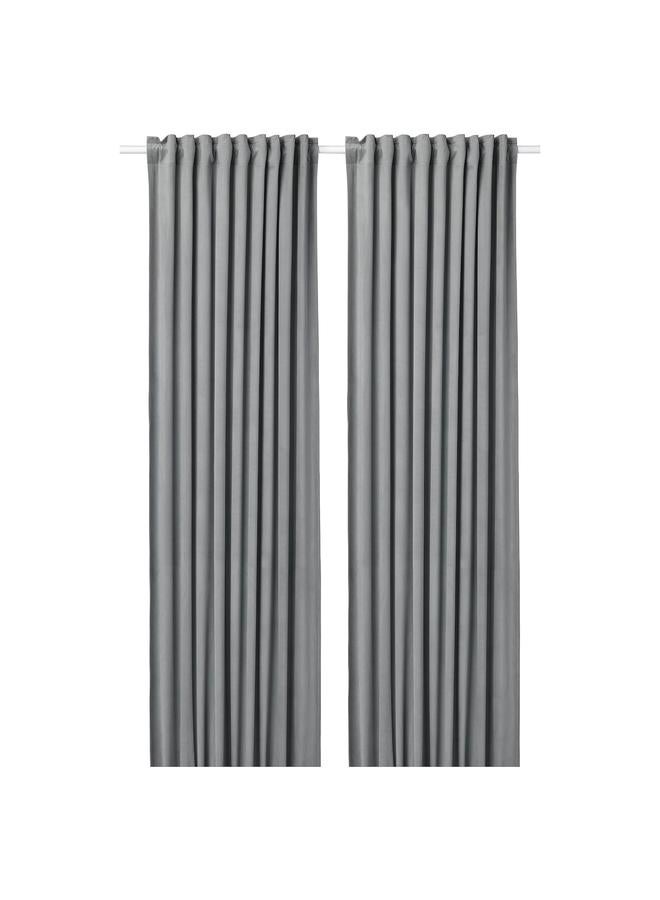 Zaboon Curtains, 1 pair, with heading tape/grey, 135x300 cm - Image 1