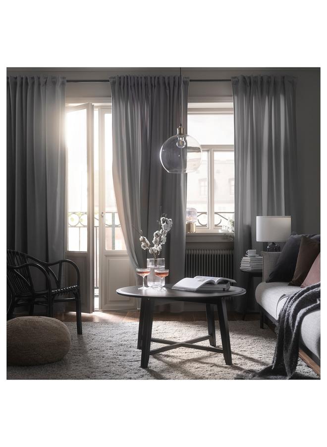 Zaboon Curtains, 1 pair, with heading tape/grey, 135x300 cm - Image 2