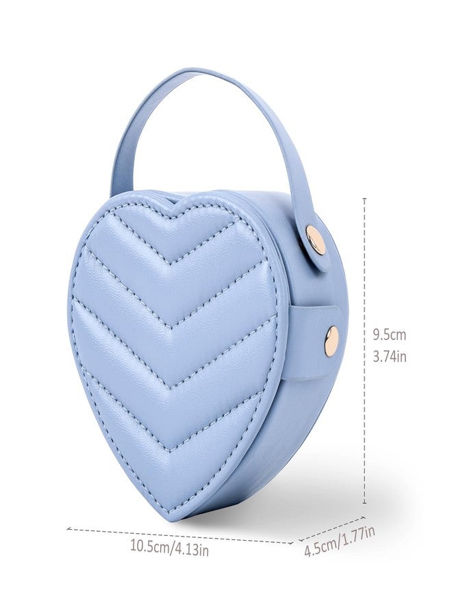 CASEGRACE Small Travel Jewelry Case, Elegant Heart Shaped Design with Detachable Handle,Portable Jewelry Organizer Box for Necklace Rings Earrings,Jewelry Storage for Women Girls (Blue) - Image 4