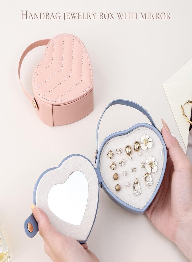 CASEGRACE Small Travel Jewelry Case, Elegant Heart Shaped Design with Detachable Handle,Portable Jewelry Organizer Box for Necklace Rings Earrings,Jewelry Storage for Women Girls (Blue) - Image 5