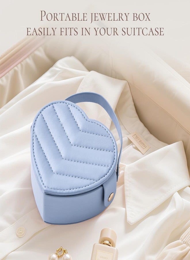 CASEGRACE Small Travel Jewelry Case, Elegant Heart Shaped Design with Detachable Handle,Portable Jewelry Organizer Box for Necklace Rings Earrings,Jewelry Storage for Women Girls (Blue) - Image 2