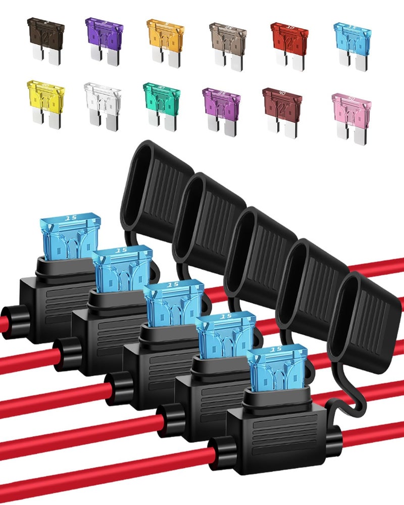 Riseuvo 5 Pack 12 AWG Inline Fuse Holder with 60 ATC/ATO Standard Blade Fuses - Image 1