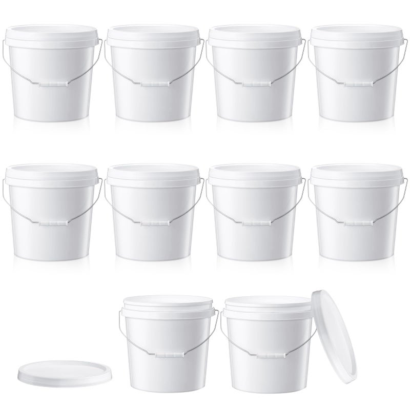 Tioncy 10 Pcs 2 Gallon Plastic Bucket with Lid Heavy Duty 2 Gallon Bucket Pail with Lid Handle for Storage Container Home Household Cleaning White