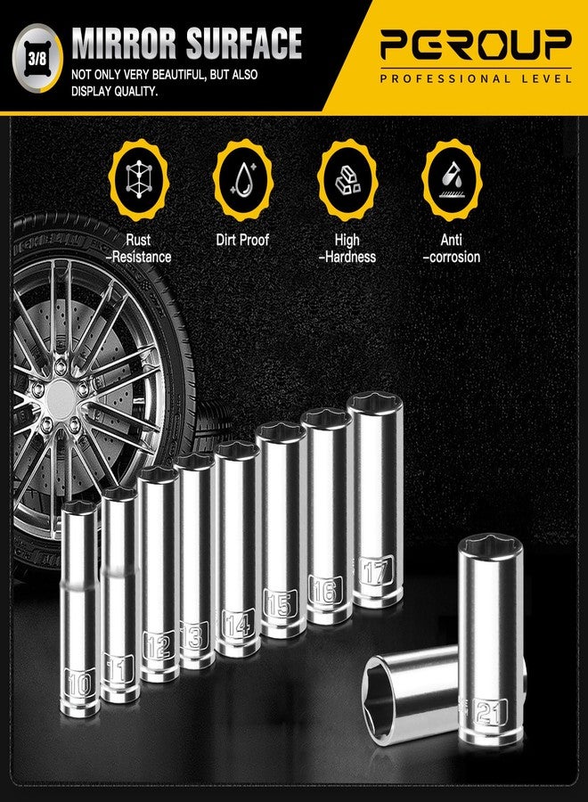 PGROUP 10PCS 3/8” Drive Deep Impact Socket Set, Metric(10mm-21mm), 6-Point, Cr-V Steel, Chrome Plated Socket With Hanging Bracket, Cover Most Commonly Sizes - Image 5