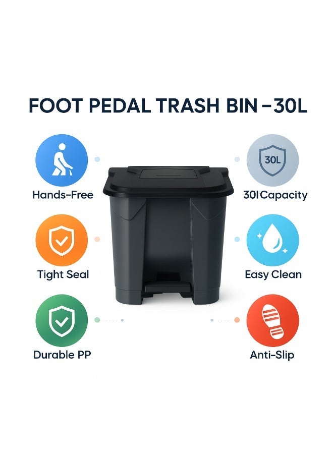 بلانيت سلة قمامة ببدّال قدم مع غطاء صندوق نفايات بلاستيكي متين، تحكّم بالروائح وتشغيل بدون لمس للمطبخ والمكتب والحمام | حجم كبير( Liter 30, اسود ) - Image 5