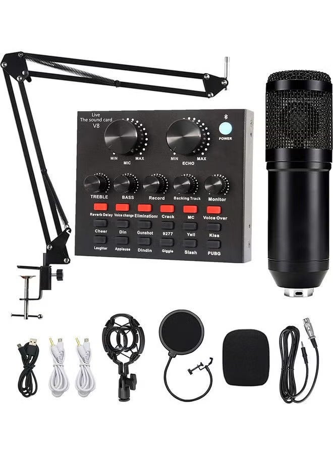 Professional Condenser Microphone Bundle with Live Sound Card for Studio Recording and Broadcasting Black - Image 1